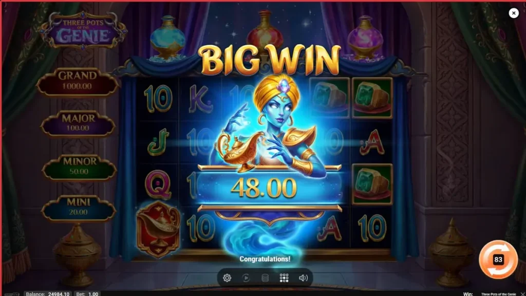 Tampilan visual slot Three Pots of the Genie dengan tema Arabian Nights