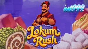 Tampilan visual slot Lokum Rush dengan tema manisan Turki yang penuh warna