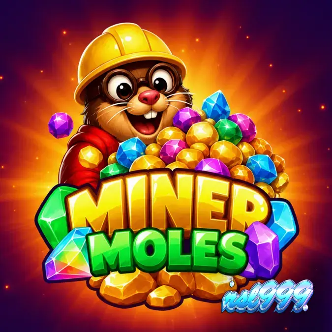 Tampilan grid 6x6 pada slot Miner Moles dengan tema pertambangan kartun.